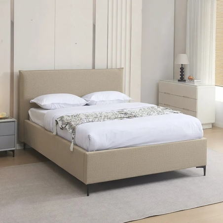 מיטה וחצי למזרן 120×190 מעוצבת בריפוד בד רחיץ עם ארגז מצעים מעץ דגם גלורי קרם