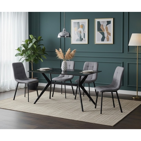 פינת אוכל שולחן קרמיקה 140 ס”מ ו4 כסאות דגם קאנטונה CANTONA כסא אפור