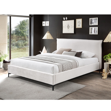 מיטה זוגית מרופדת בד קטיפתי עם רגלי ברזל דגם ספייס קרם