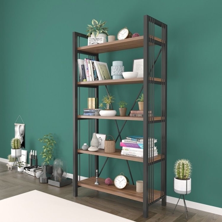 ספרייה בעלת חמישה מדפים מעץ דגם אינצ'י INCI חום WALNUT