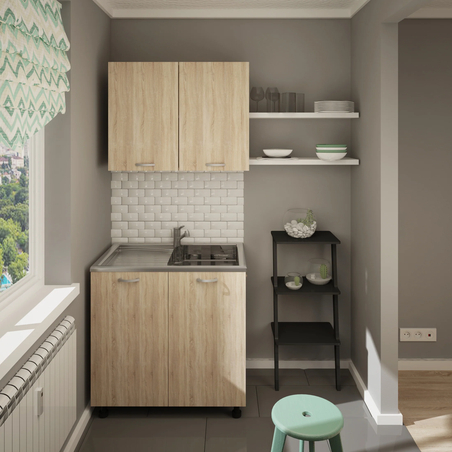 ארונות מטבח מודרני ברוחב 80 כולל כיור נירוסטה דגם מליבו Malibu אלון