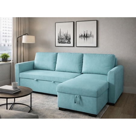 סלון פינתי מודולרי נפתח למיטה כולל ארגז מצעים דגם סלינה SELINA טורקיז