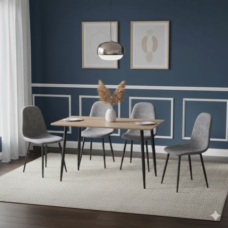 פינת אוכל קומפקטי שולחן ו4 כסאות מרופדים דגם לואיס LEWIS כסא אפור