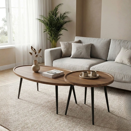 זוג שולחנות סלון מעוצבים דגם מנהטן אגוז