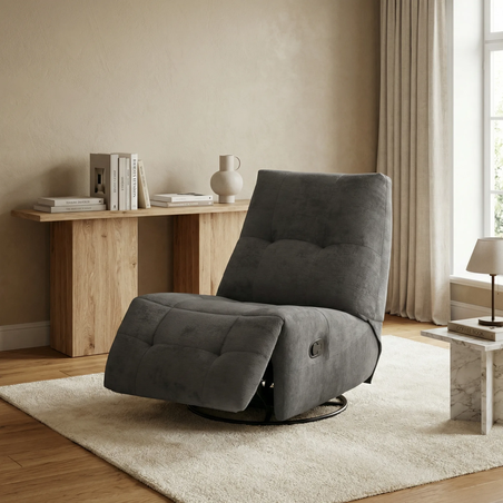 כורסת טלוויזיה מסתובבת עם מנגנון נדנוד והדום נשלף דגם ליאור אפור