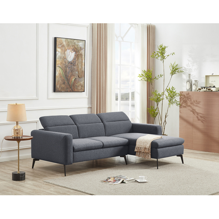 ספה פינתית מודולרית עם ריקליינר ראש מבד אריג רחיץ דוחה כתמים דגם צ’לסי אפור