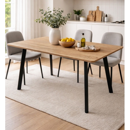 שולחן אוכל מלבני 120×70 ס״מ עם רגלי מתכת שחורות דגם גולן GOLAN