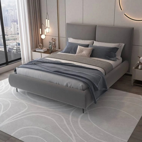 מיטה זוגית מעוצבת ריפוד בד קטיפתי עם ארגז מצעים מעץ דגם מליסה אפור