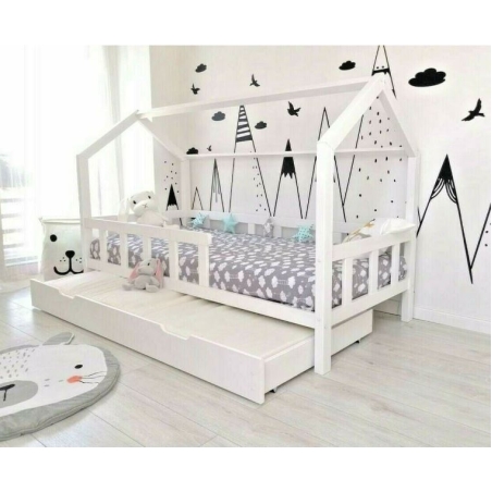 מיטת ילדים בצורת בית כוללת מזרנים מעקה בטיחות ומיטת חבר דגם טדי TEDDY