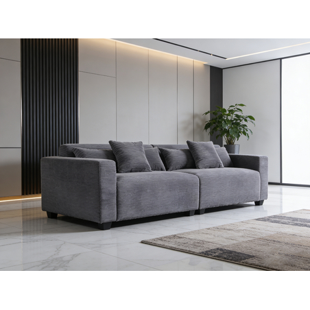 ספת רביצה 6 מושבים מבד קורדרוי רחיץ ודוחה כתמים דגם איימי אפור בהיר