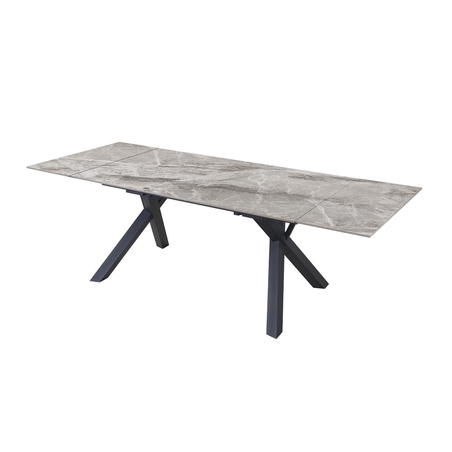 שולחן אוכל נפתח אבן קרמית עם רגלי ברזל דגם פריז 180 אפור מבריק