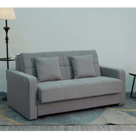 ספה מעוצבת נפתחת למיטה זוגית עם ארגז מצעים בבד קטיפתי דגם מאיה אפור בהיר