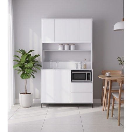 ארון שירות למטבח 120×210 עם מקום למיקרוגל דגם אוריין Orian לבן | מבית WOODY