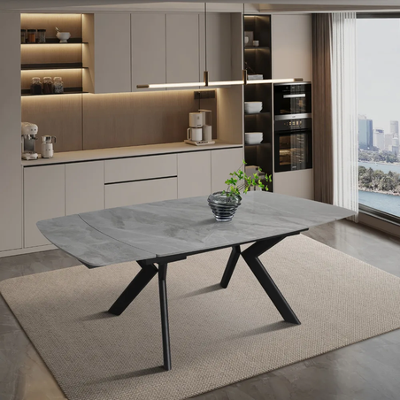 שולחן אוכל אבן קרמית נפתח דגם גפן 120 אפור