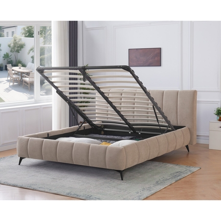 מיטה זוגית למזרן 140*190 עם ארגז מצעים דגם פשן PASSION חום בהיר