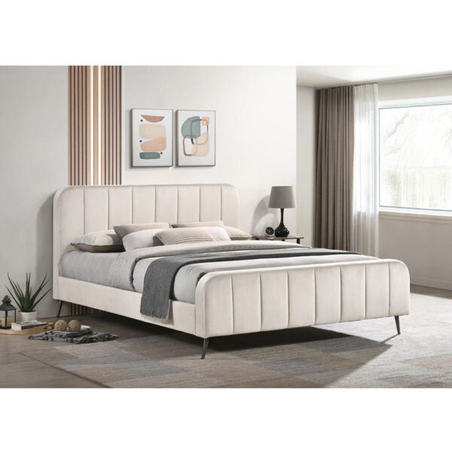 מיטה זוגית מרופדת בד קטיפתי עם רגלי ברזל דגם אושרית