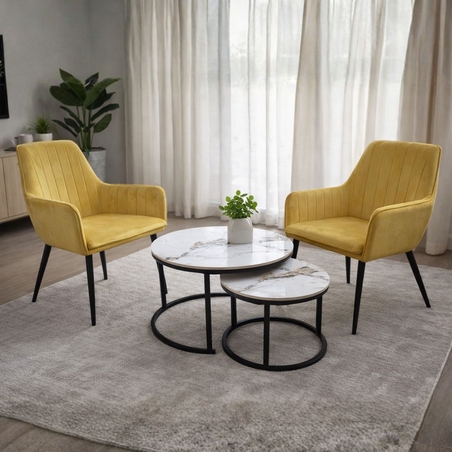 זוג כורסאות מעוצבות מקטיפה דגם פנדה צהוב-חרדל