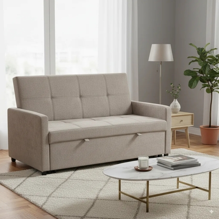 ספה דו מושבית ברוחב 140 נפתחת למיטה רחבה עם ראש מתכוונן דגם אורטל קפוצ'ינו