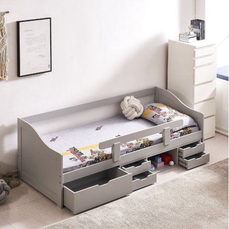 מיטת ילדים עם מגירות אחסון מעקה בטיחות ומזרן דגם בראבו BRAVO