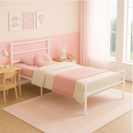 מיטת יחיד ממתכת למזרן 90×190 דגם נויה לבן