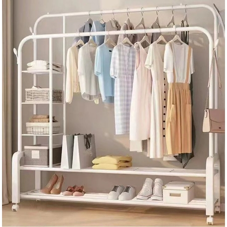 מתלה בגדים אקסטרה מתכתי כפול כולל מדפים לבן