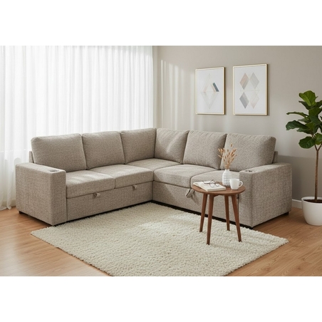 סלון פינתי מודולרי נפתח למיטה זוגית עם ארגז מצעים דגם לאטי LATTI בז'