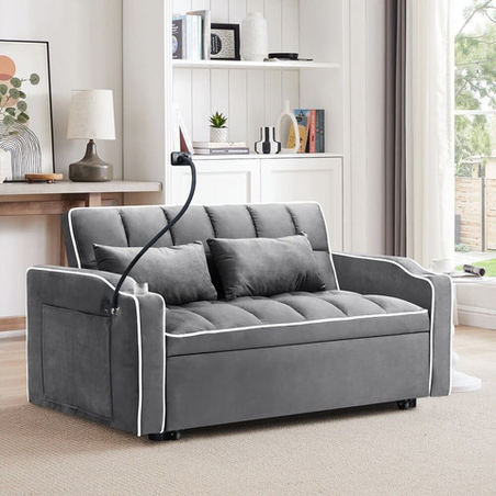 ספה נפתחת למיטה זוגית עם טעינת USB דגם לאציו LAZIO-2 אפור כהה