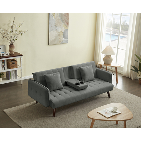 ספה נפתחת למיטה כולל בר כוסות דגם סיקסטיז אפור