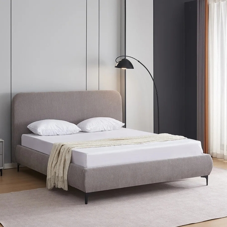 מיטה זוגית מרופדת בד רחיץ 3D עם רגלי ברזל דגם קורין אפור