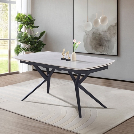 שולחן אוכל אבן קרמית באורך 1.6 מ' נפתח ל- 2.4 מ' עם רגלי ברזל דגם ספיישל