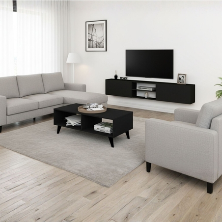 סט מזנון טלוויזיה צף ושולחן לסלון דגם איתי-תמרה שחור