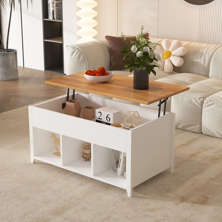 שולחן סלון נפתח דגם פילדלפיה Philadelphia לבן משולב אלון