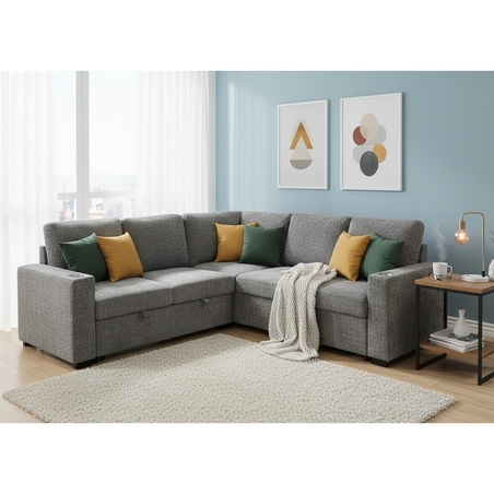 סלון פינתי מודולרי נפתח למיטה זוגית עם ארגז מצעים דגם לאטי LATTI אפור כהה