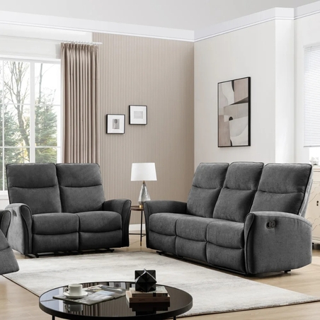 מערכת ישיבה 3+2 מבד עם 4 הדומים נשלפים דגם אנה אפור פחם