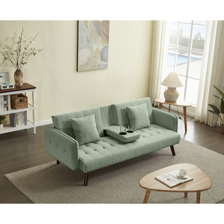 ספה נפתחת למיטה כולל בר כוסות דגם סיקסטיז ירוק