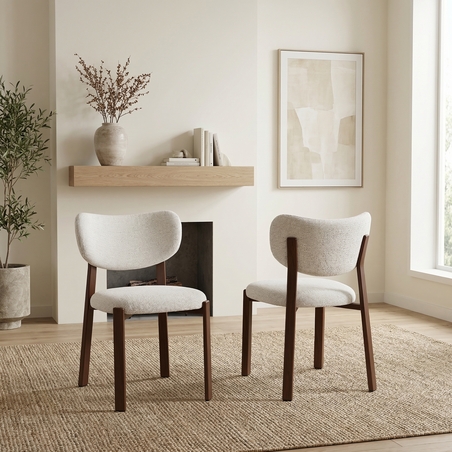 זוג כסאות לפינת אוכל מרופדים בד רחיץ דגם דורי רגל אגוז