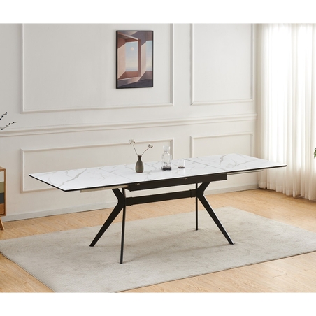 שולחן אוכל נפתח 1.4-2.4 מ' עם רגלי ברזל דגם סנטוריני-לבן