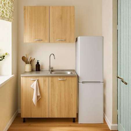 ארונות מטבח מודרני ברוחב 80 כולל כיור נירוסטה דגם נאפולי Napoli אלון