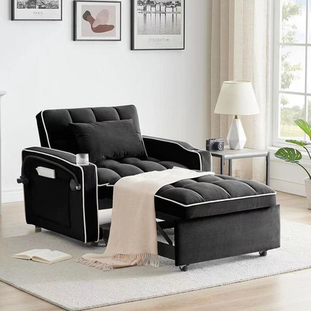 כורסא קטיפה עם טעינת USB דגם לאציו LAZIO שחור