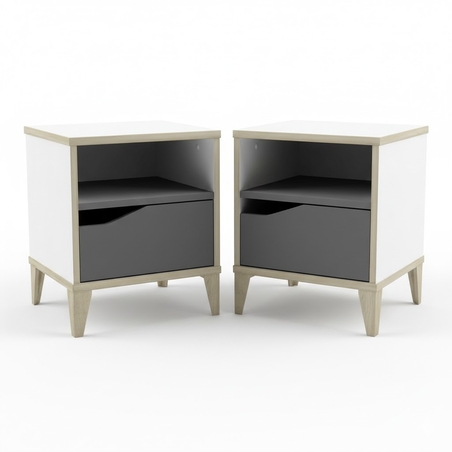 זוג שידות לילה עם מגירה ותא אחסון דגם גיניוס GENIUS