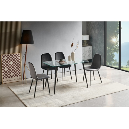 פינת אוכל מלבנית מזכוכית מחוסמת כולל 4 כסאות דגם קמפוס