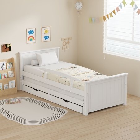 מיטת ילדים מעץ מלא כולל מיטת חבר מגירות אחסון ו 2 מזרנים דגם סמיילי