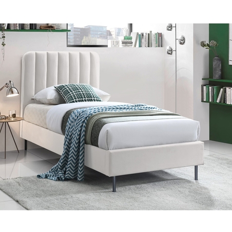 מיטת יחיד למזרן 90×190 מרופדת בד קטיפתי עם רגלי ברזל מודרניות דגם נועה קרם