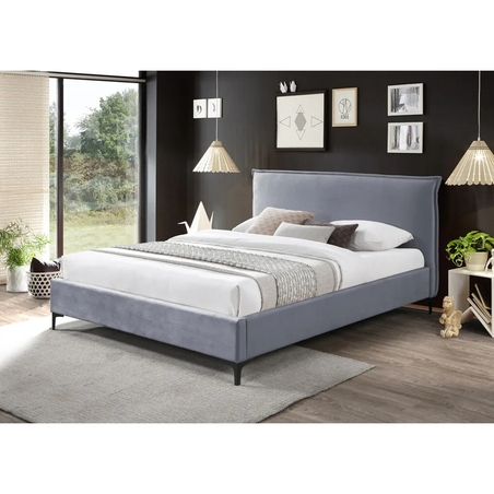 מיטה זוגית מרופדת בד קטיפתי עם רגלי ברזל דגם ספייס אפור