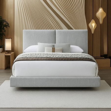 מיטה זוגית מרופדת בד רחיץ בעיצוב מרחף דגם אייר אפור