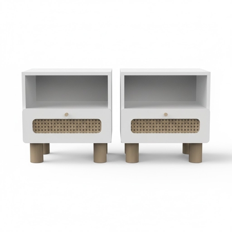 זוג שידות לילה מעץ מלא עם מגירה דגם אוקנה OCHNA