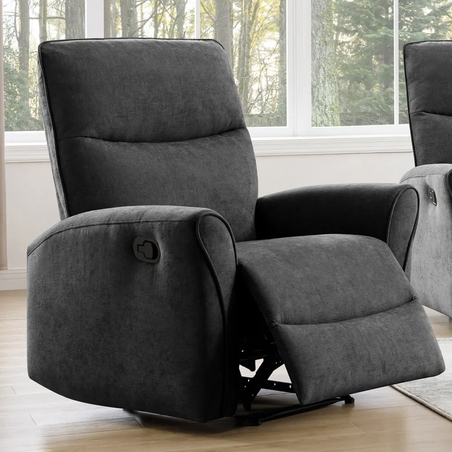 כורסת טלוויזיה מרופדת בד רחיץ עם הדום נשלף דגם אנה אפור פחם