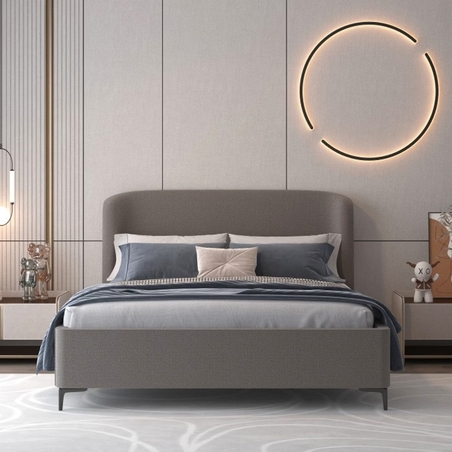 מיטה זוגית מעוצבת ריפוד בד בוקלה עם ארגז מצעים מעץ דגם בובה אפור כהה