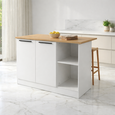 אי למטבח משולב שולחן בר דגם לורן Loren Open לבן משולב עץ | מבית WOODY