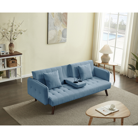 ספה נפתחת למיטה כולל בר כוסות דגם סיקסטיז כחול